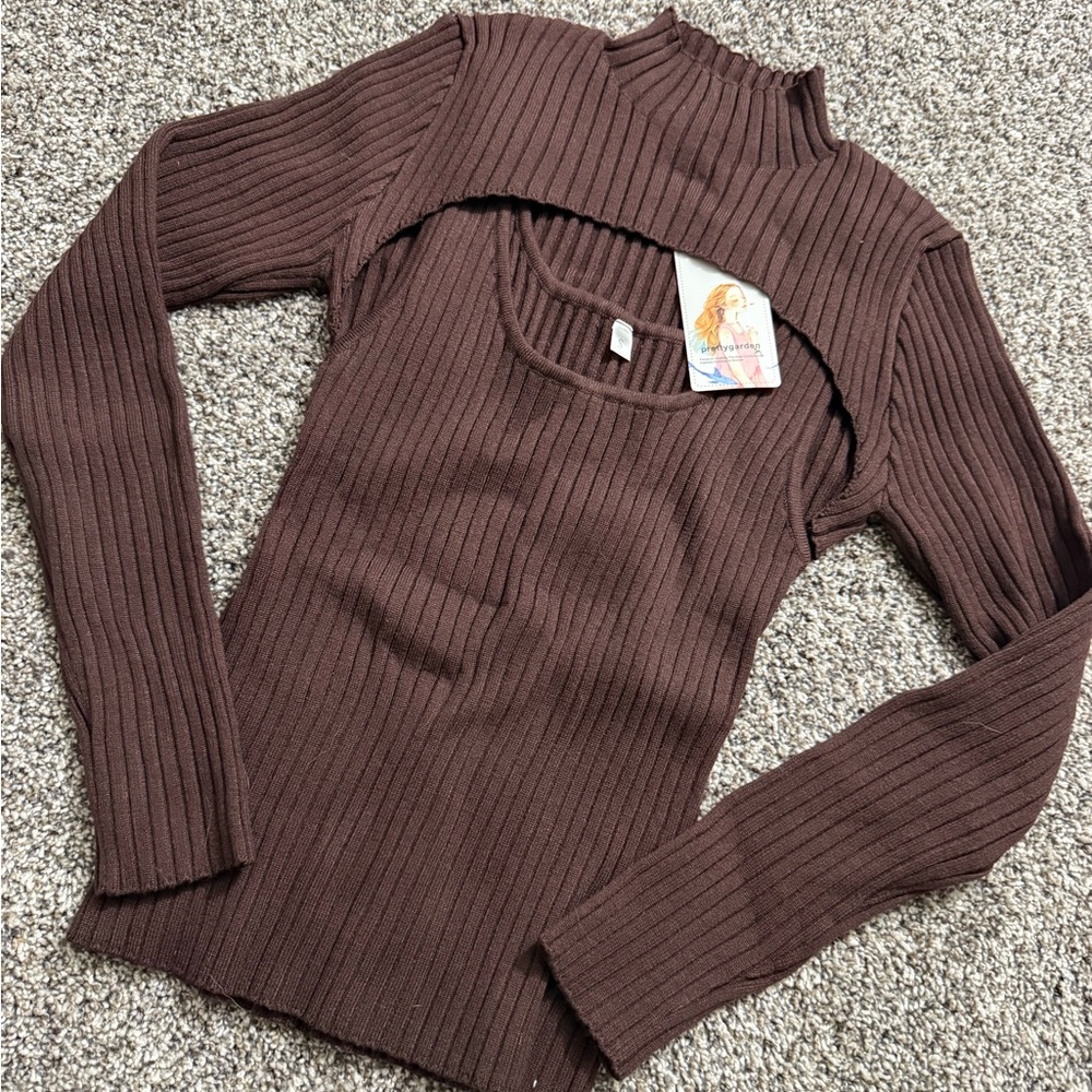 Brown Ribbed Women's Top
